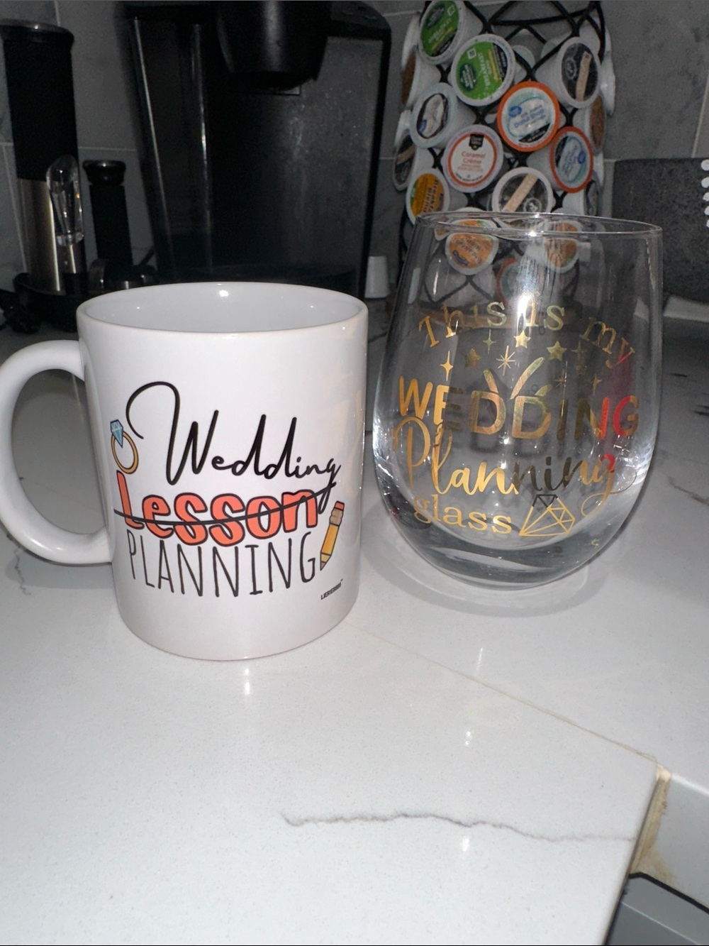 Wedding Planning Mug and Glass Set - White and Gold